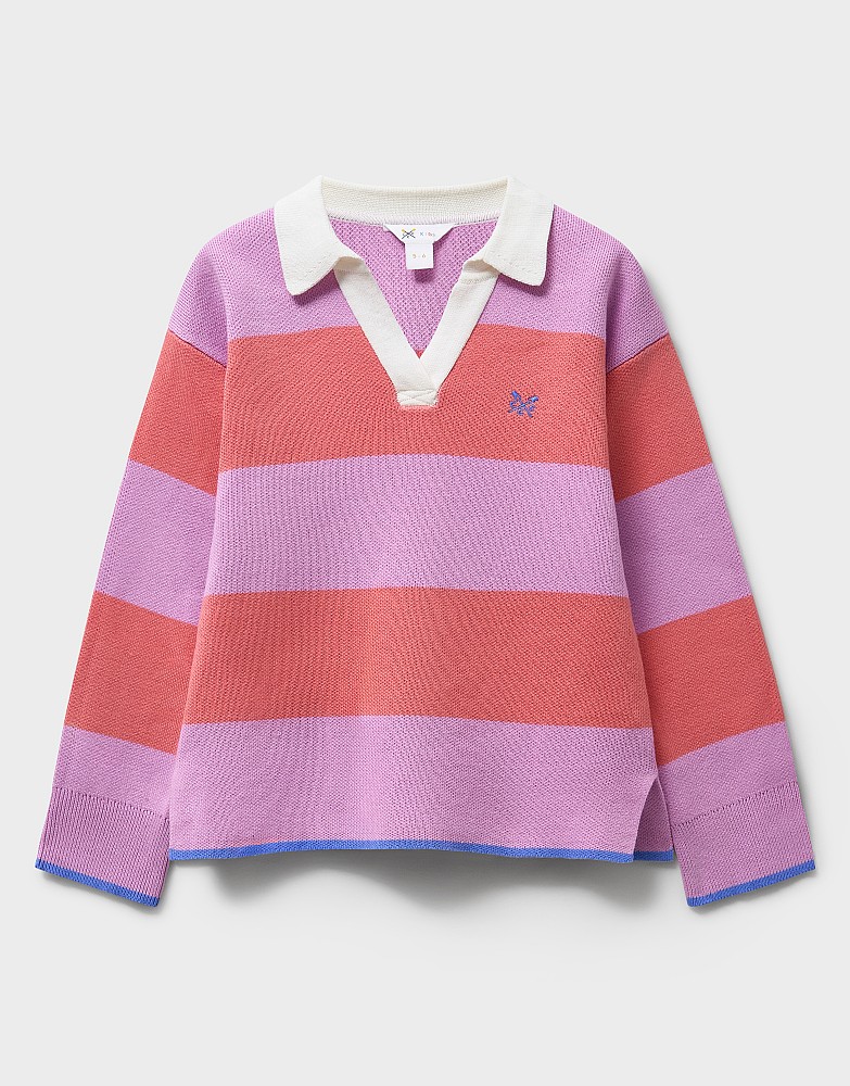 Heritage Oversized Rugby Jumper in Coral & Lilac Stripes