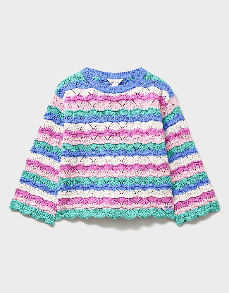 Scalloped Pointelle Jumper in Rainbow Stripes