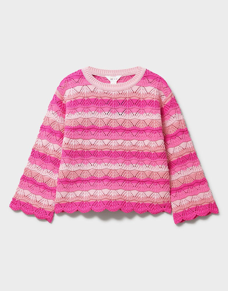 Scalloped Pointelle Jumper in Pink Stripe