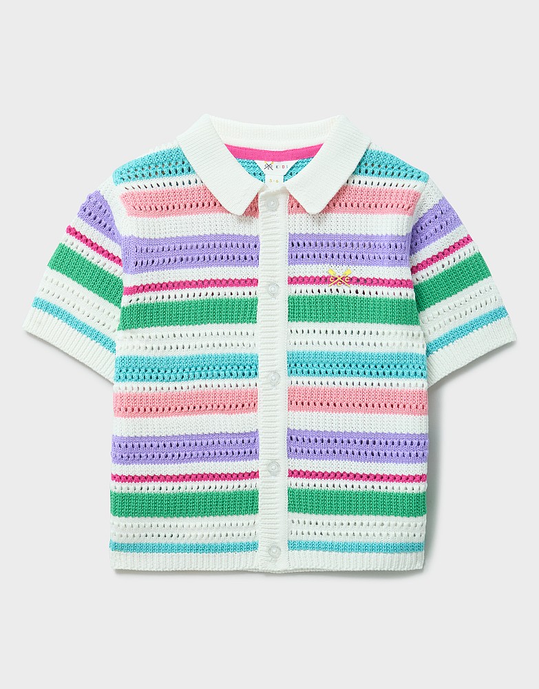 Pointelle Stripe Collared Cardigan in Multi Colours