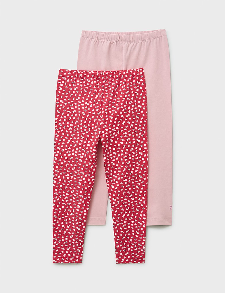 Two-pack Cotton-Blend Leggings in Pink and Red Daisy Print