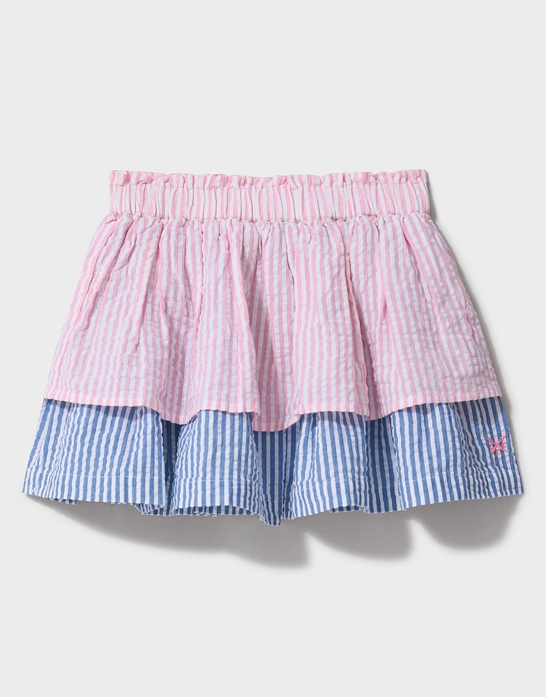 Mixed Stripe Tiered Skirt in Pink and Blue