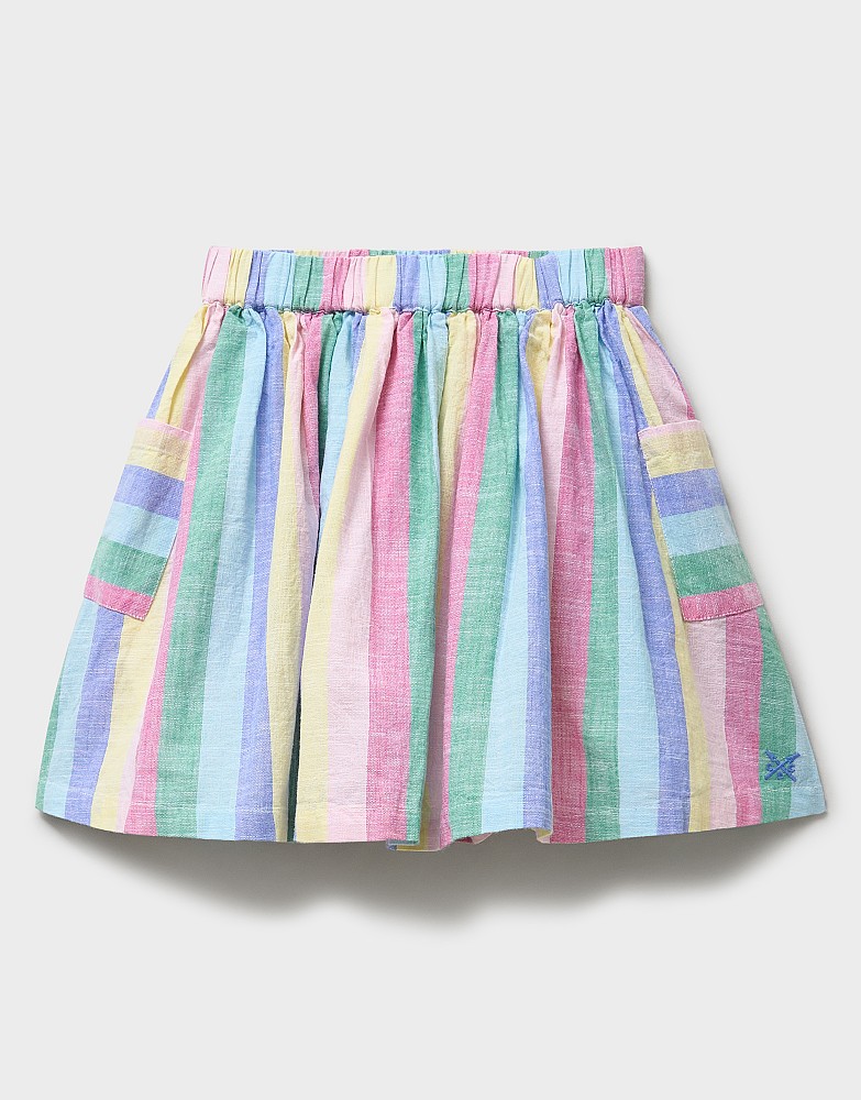 Woven Pull-On Cotton Skirt in Rainbow Stripe