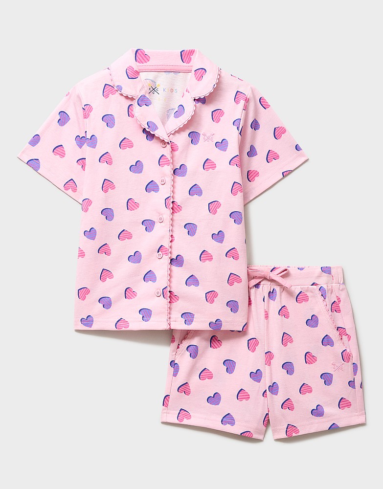 Cotton PJ Shorts Set in Pink Heart Print
