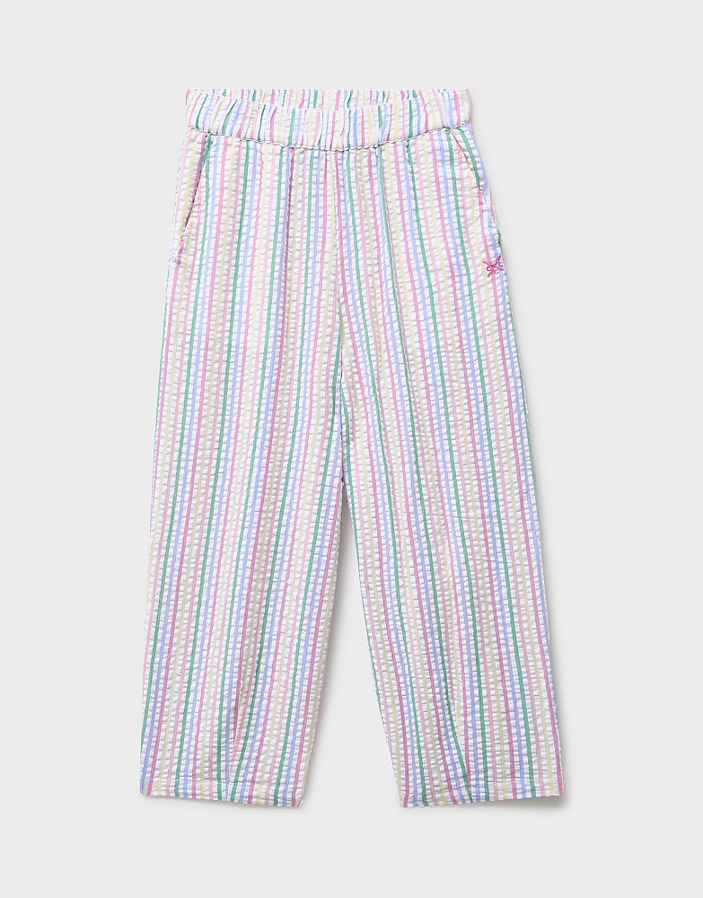 Cotton Barrel Leg Trousers in Rainbow Stripes