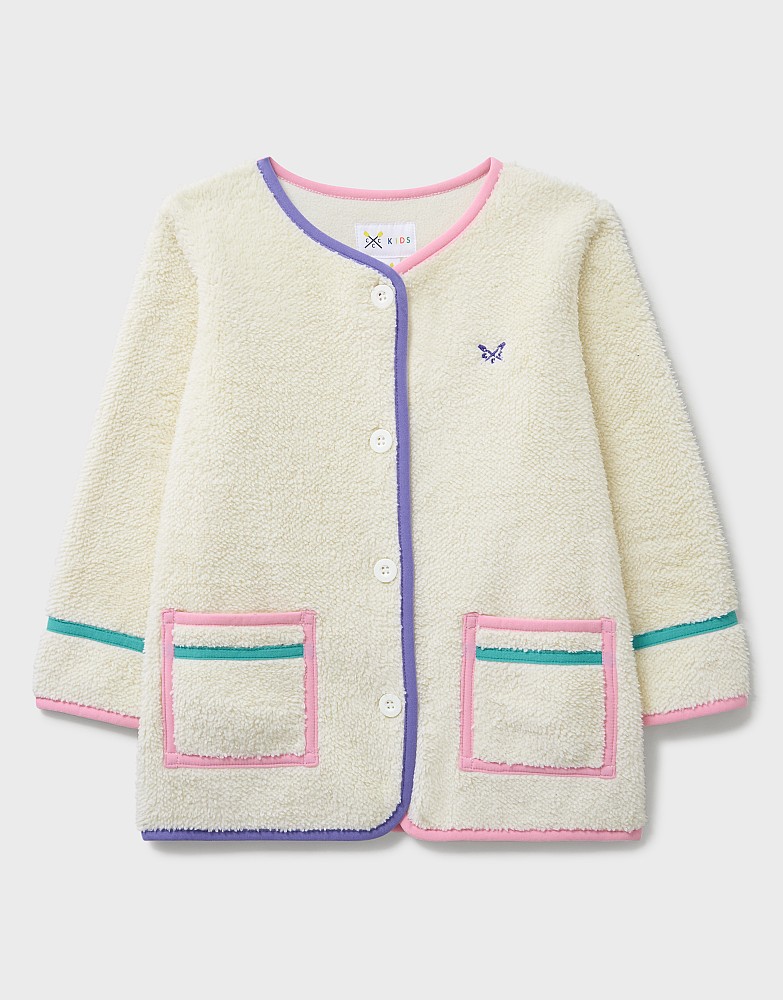 Fleece Shacket with Contrast Binding in Beige