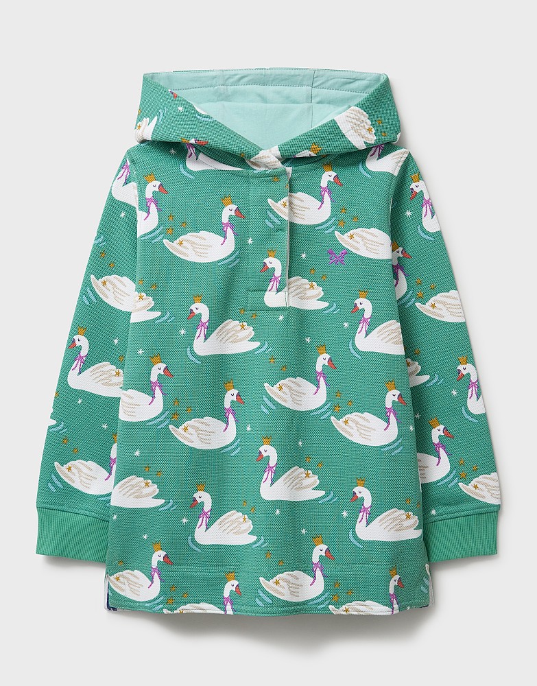 Printed Cotton Piqué Padstow Hooded Sweatshirt in Aqua Green
