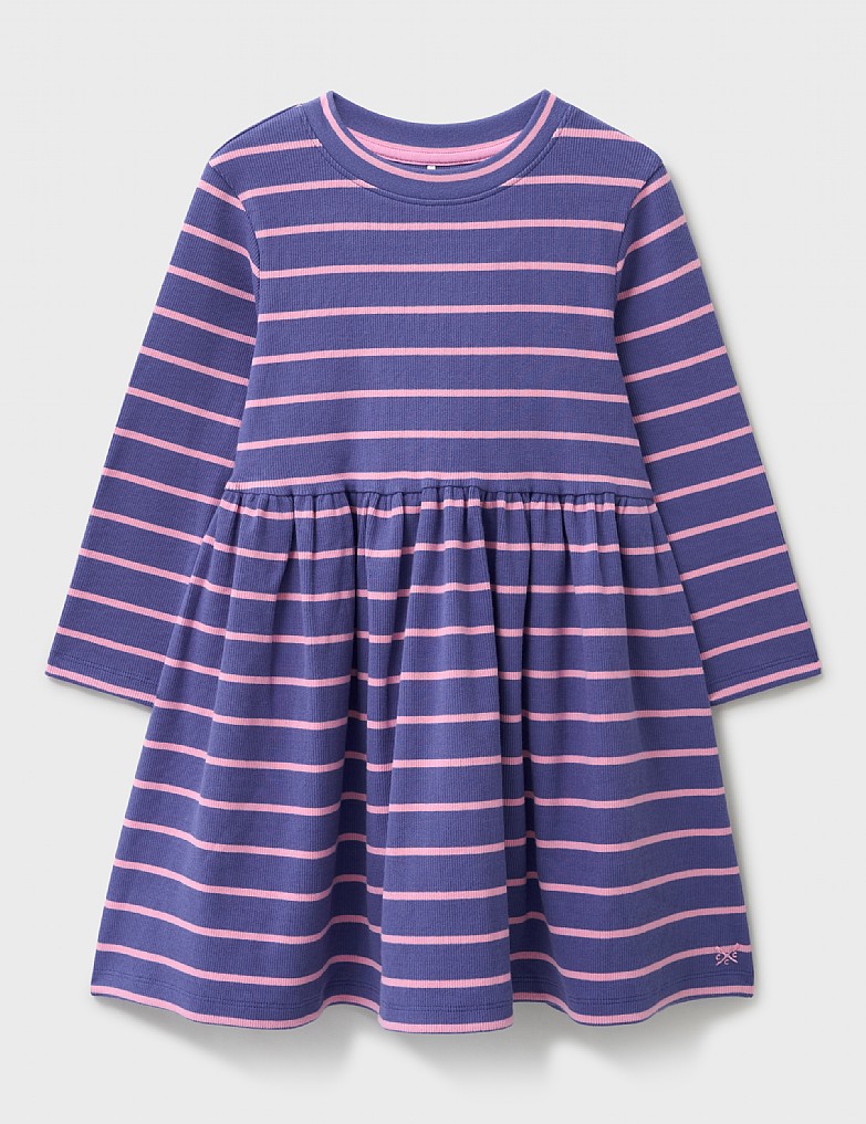 Long Sleeve Ribbed Dress in Purple and Pink Stripes
