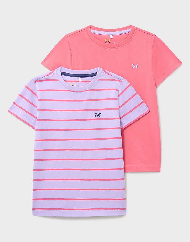 2 Pack Stripe and Solid Cotton Tees in Coral and Lavender