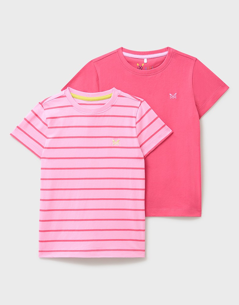 2 Pack Stripe and Solid Cotton Tees in Pink and Lavender