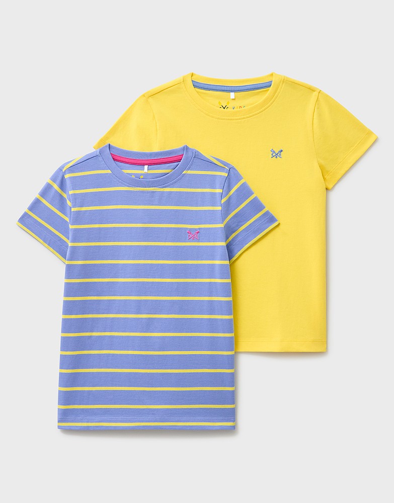 2 Pack Stripe and Solid Cotton Tees in Blue and Yellow
