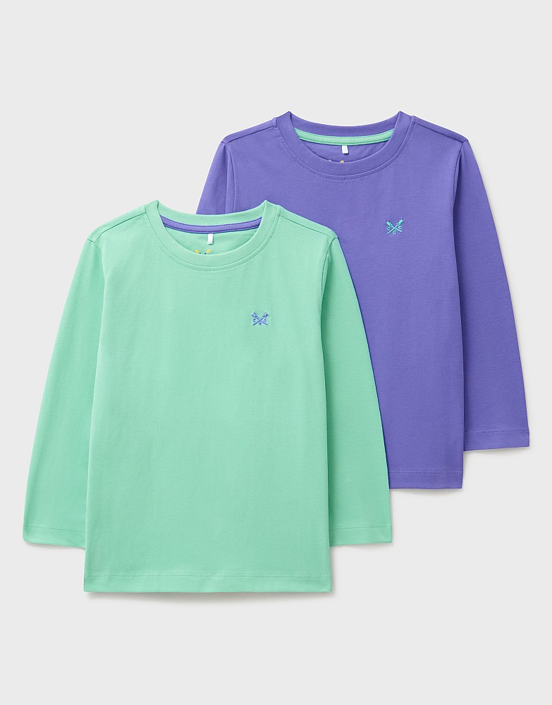 2 Pack Classic Long Sleeve T-Shirts in Aqua and Lilac