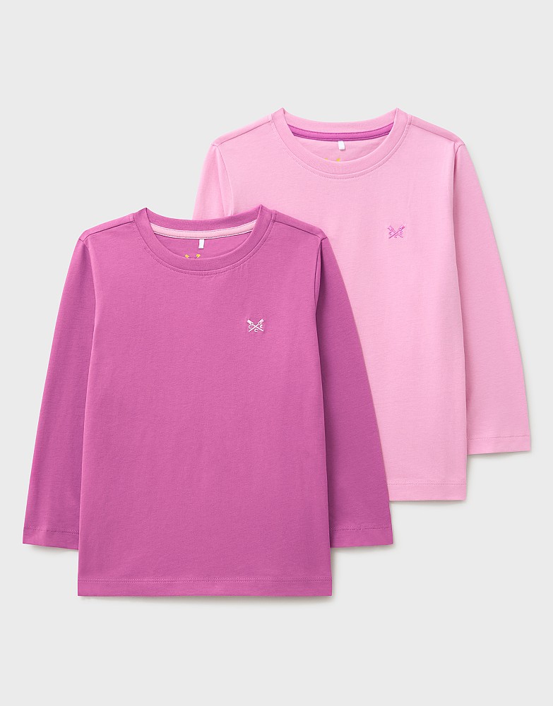 2 Pack Classic Long Sleeve T-Shirts in Dark Pink and Lilac