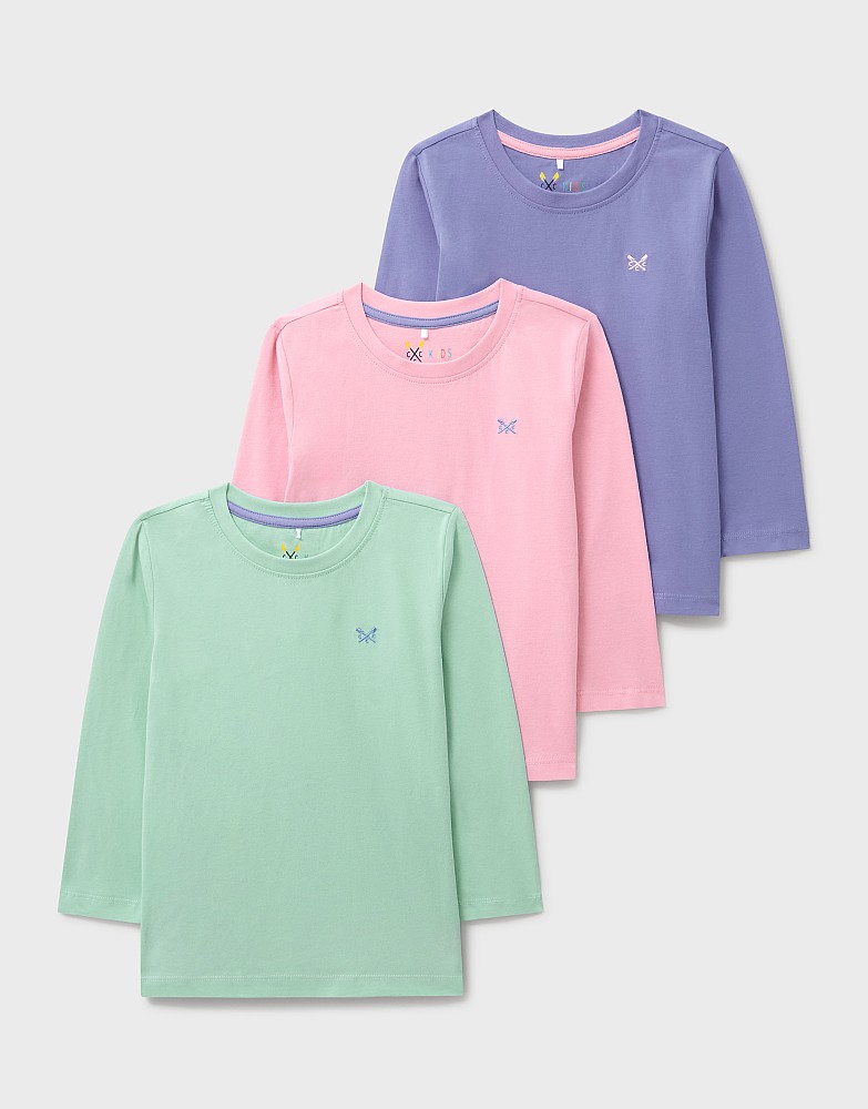 3 Pack Long-Sleeve Classic Crew Tees in Blue and Lilac