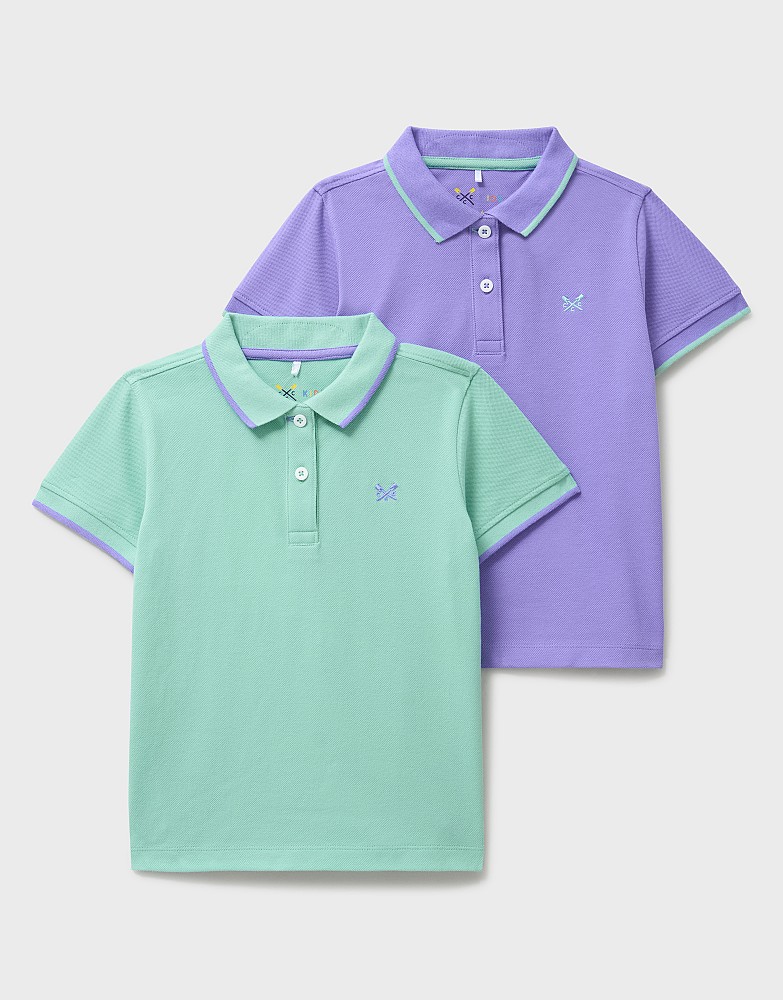 2 Pack Short Sleeve Cotton Piqué Polo Shirts in Aqua & Lilac