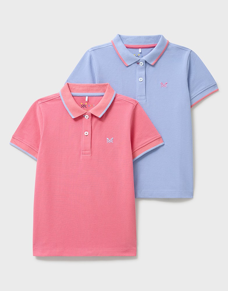 2 Pack Short Sleeve Cotton Piqué Polo Shirts in Pink & Blue