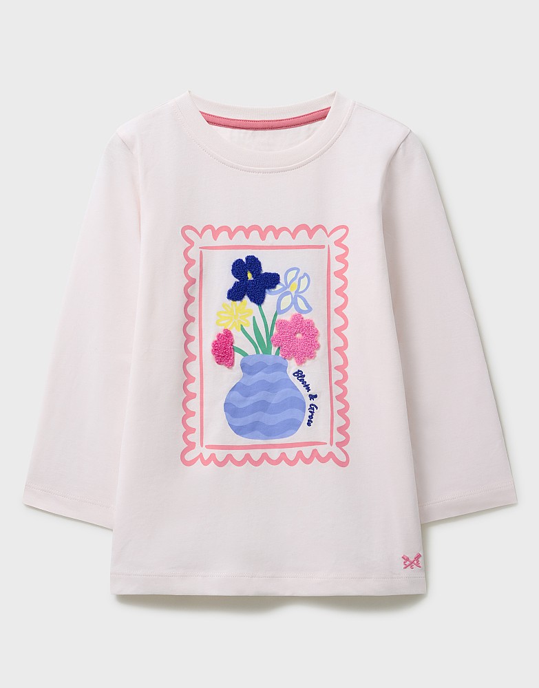 Long-Sleeve Classic Crew Graphic Tee in Light Pink