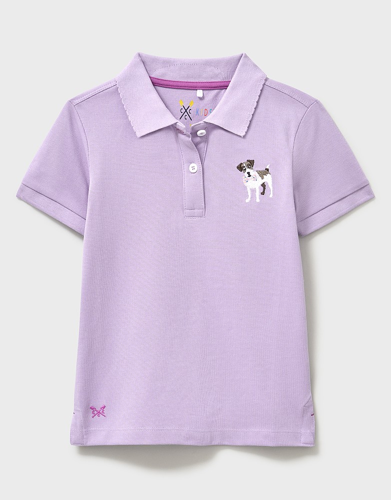 Scalloped Embroidered Pique Polo Shirt in Lilac
