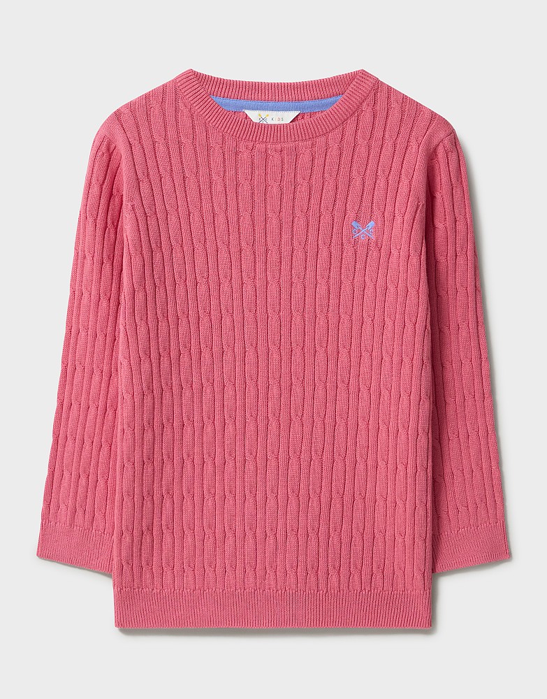 Heritage Cable Cotton Crew Neck Jumper in Coral