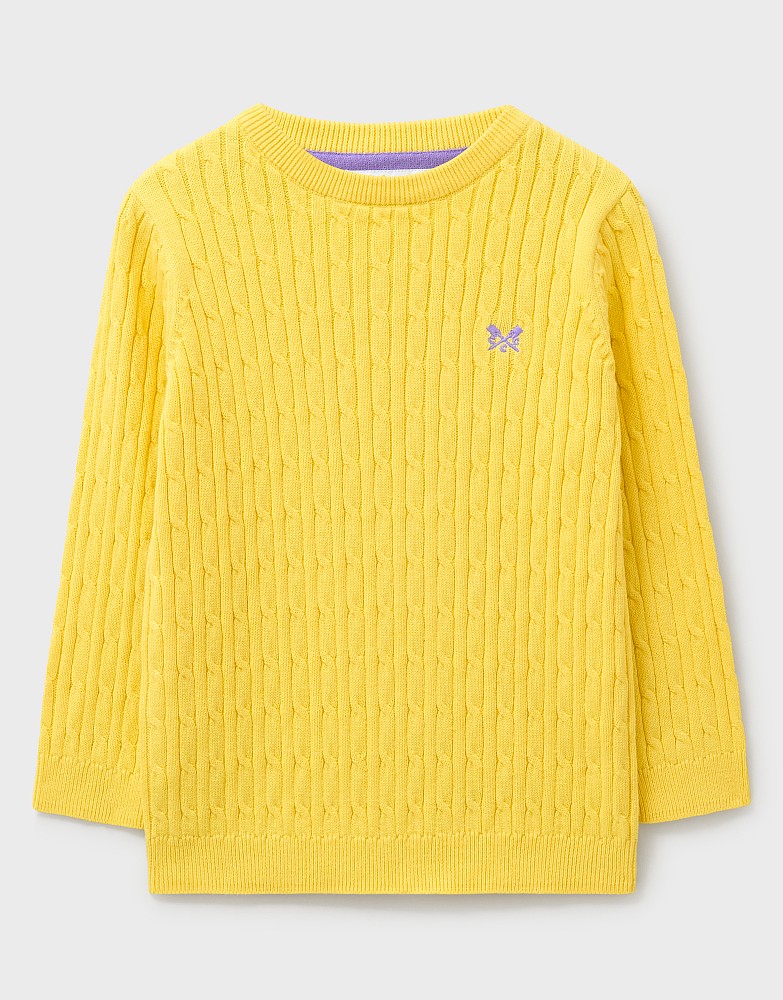 Heritage Cable Cotton Crew Neck Jumper in Yellow