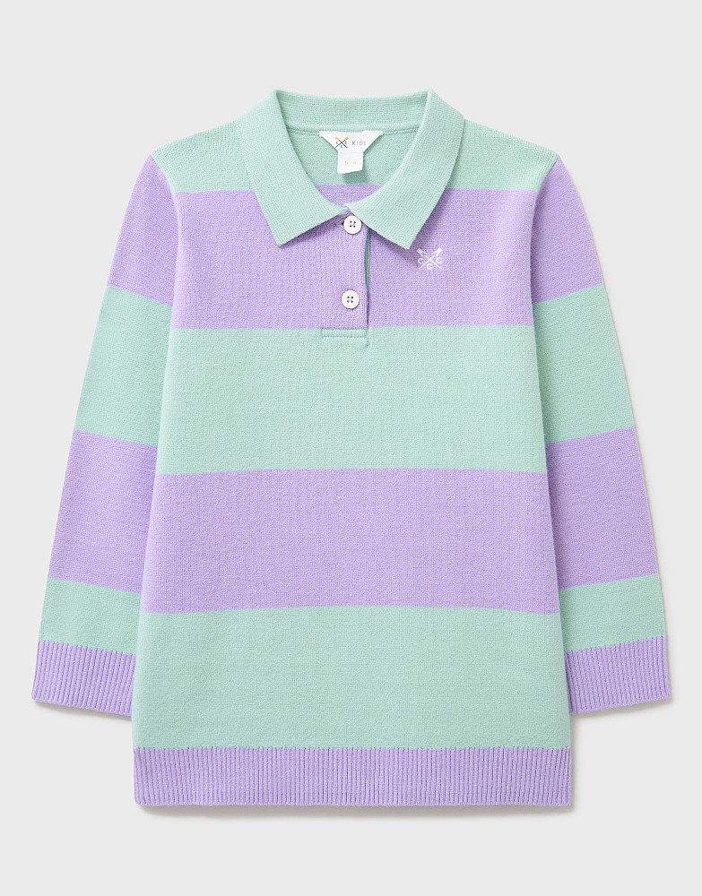 Stripe Knitted Cotton Rugby Jumper in Teal and Purple