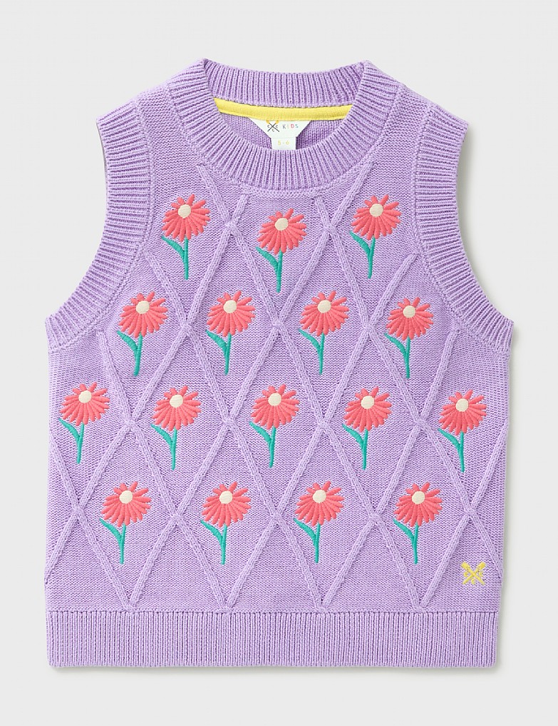 Embroidered Knitted Cotton Vest in Purple