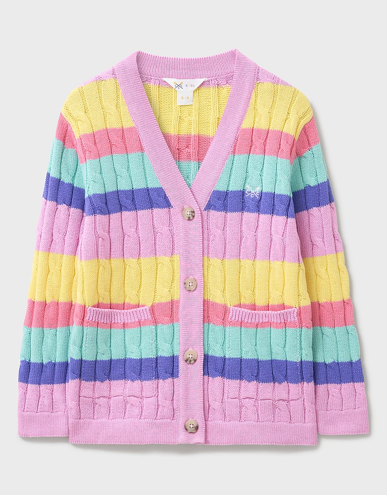 Cable Cricket Cardigan in Rainbow Stripe