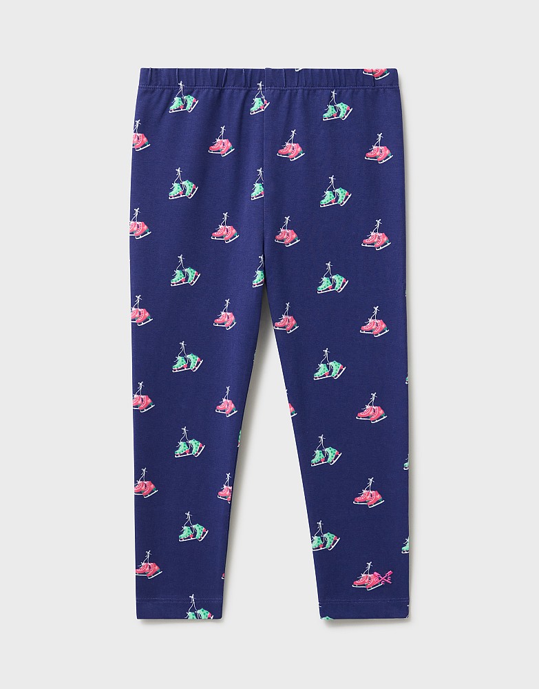 Novelty Leggings in Navy with Ice Skate Print