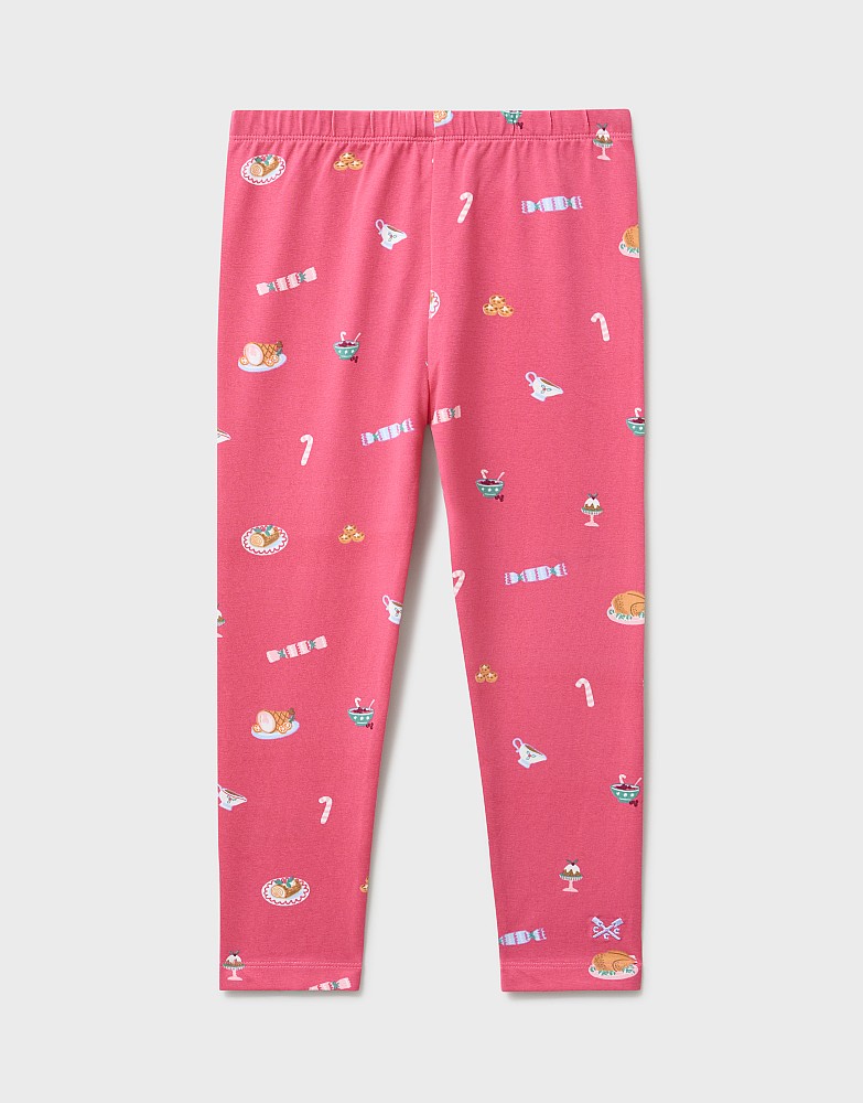 Novelty Leggings in Pink with Christmas Dinner Print