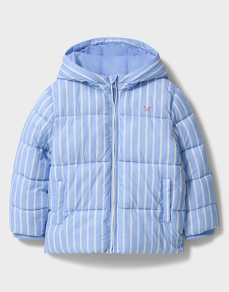 Short Cosy Midweight Puffa in Blue Stripe