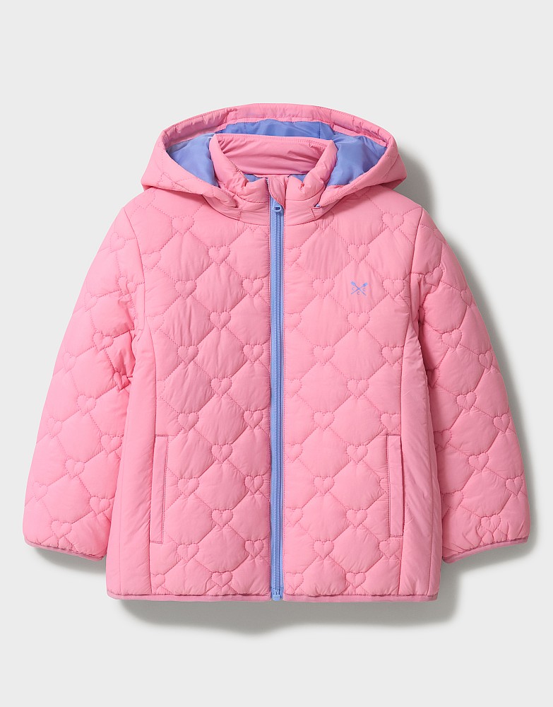 Lightweight Diamond Heart Quilted Puffer Jacket in Pink
