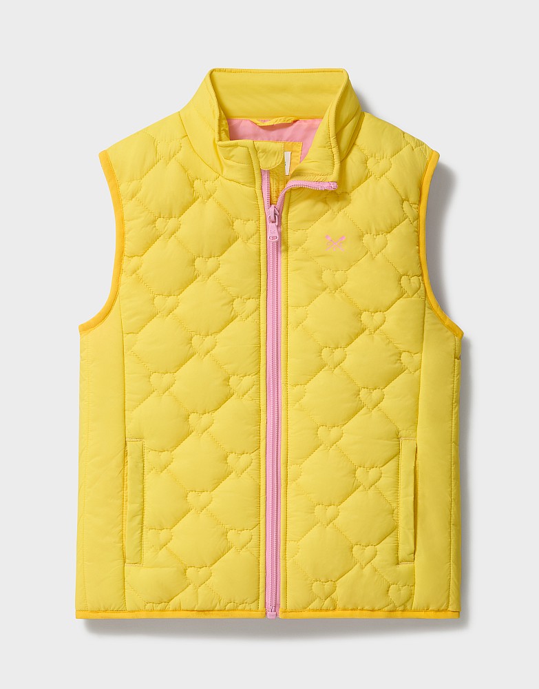 Lightweight Diamond Heart Quilted Puffer Gilet in Yellow