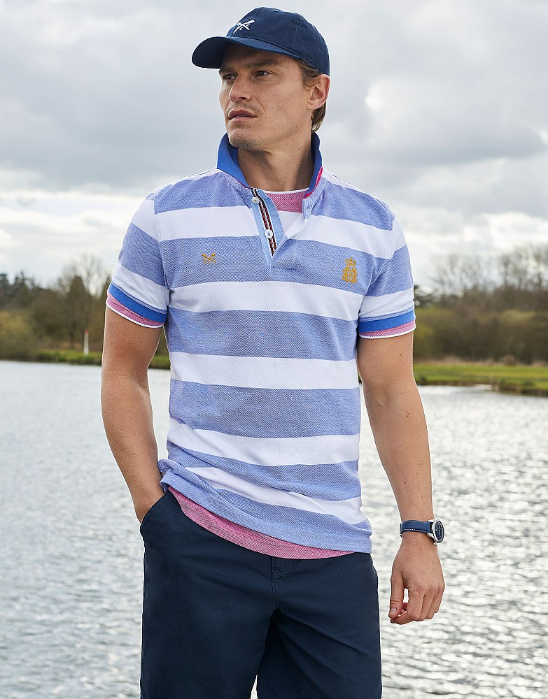 Henley Oxford Stripe Polo Shirt