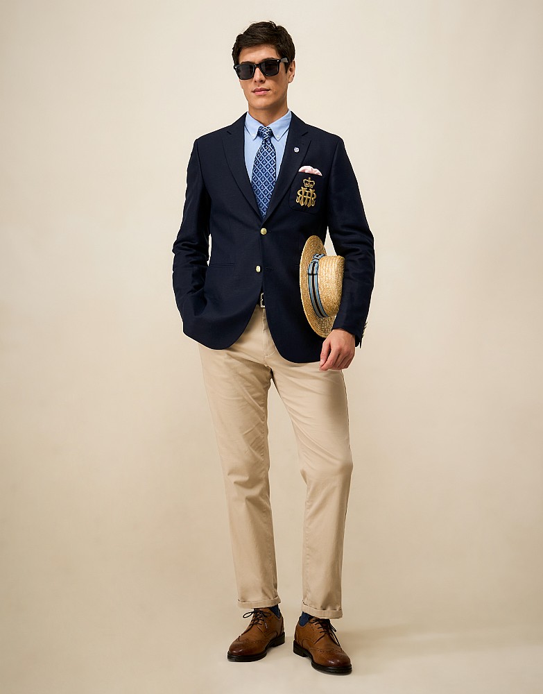Henley Linen Blend Blazer in Navy