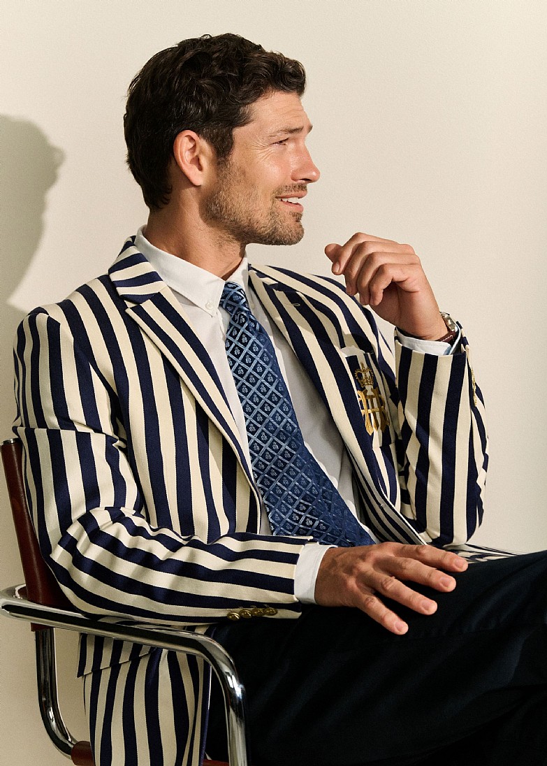 Henley Striped Blazer in Navy and White