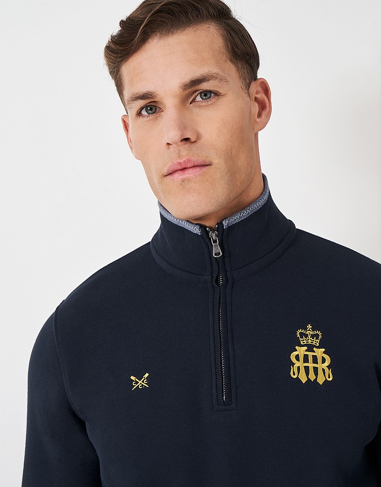 Sweat Homme Crew Clothing Company Bleu Moyen Taille M 1/2 Zip Henley Coton