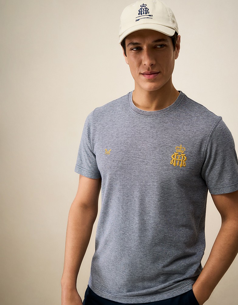 Henley Crest Oxford Tee in Navy Grey
