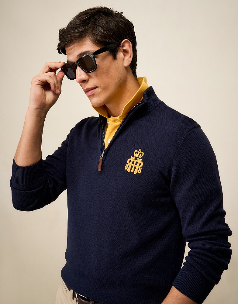 Henley Royal Regatta Cotton Half-Zip Jumper in Navy