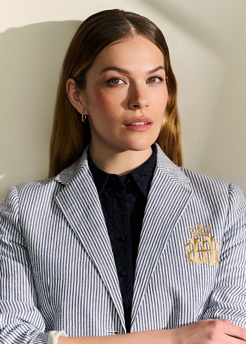 Henley Striped Seersucker Blazer in Blue