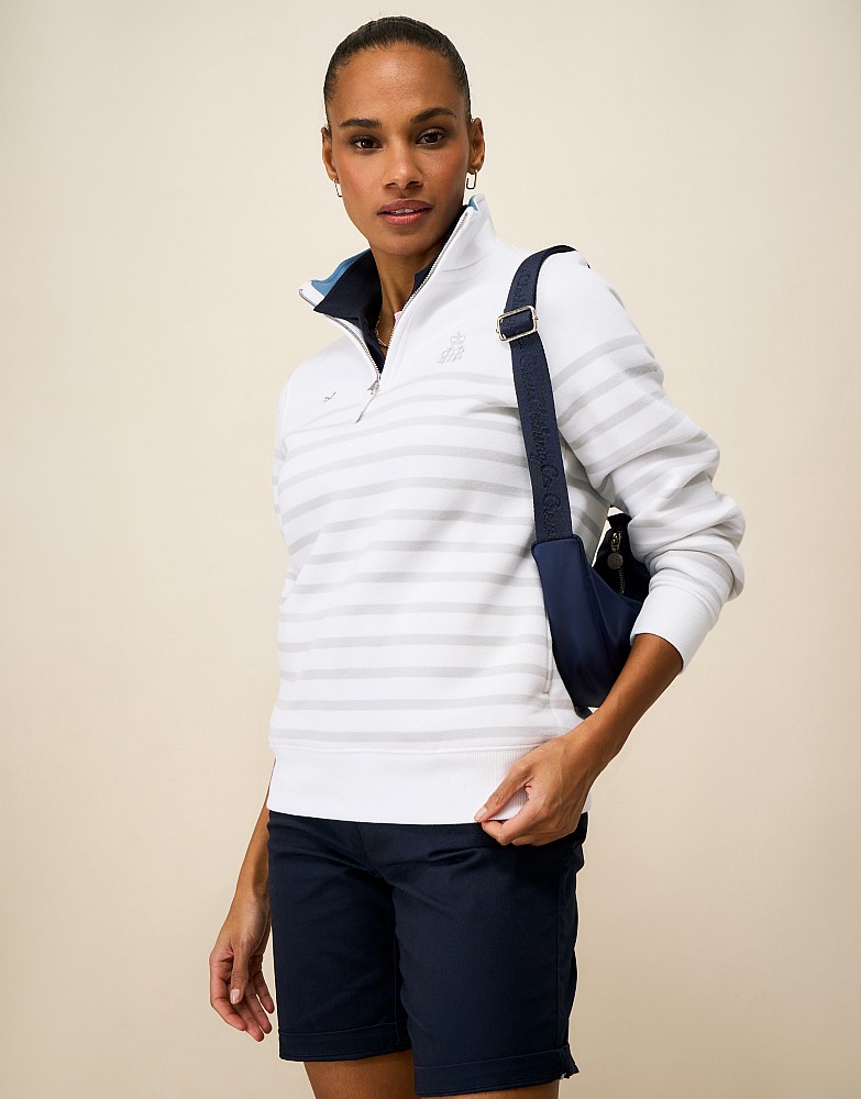 Henley Half-Zip Sweatshirt in White & Grey