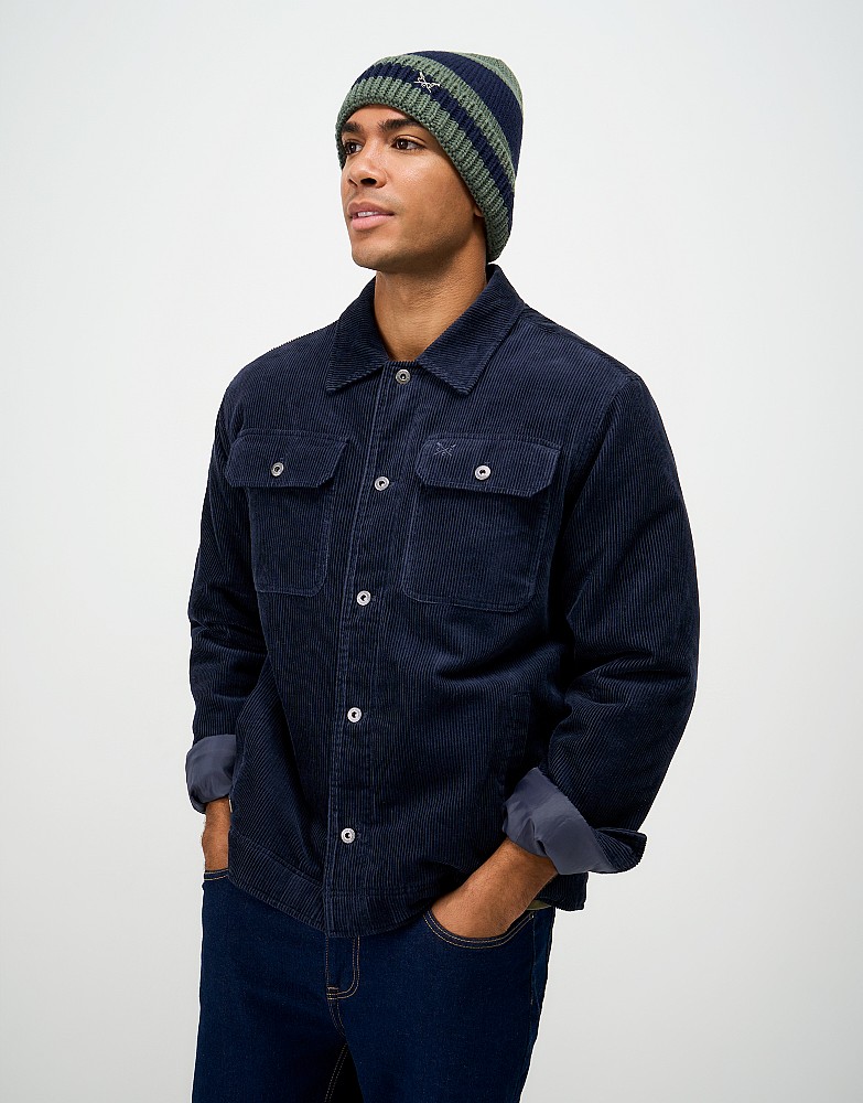 Sherpa Lined Corduroy Shacket in Navy