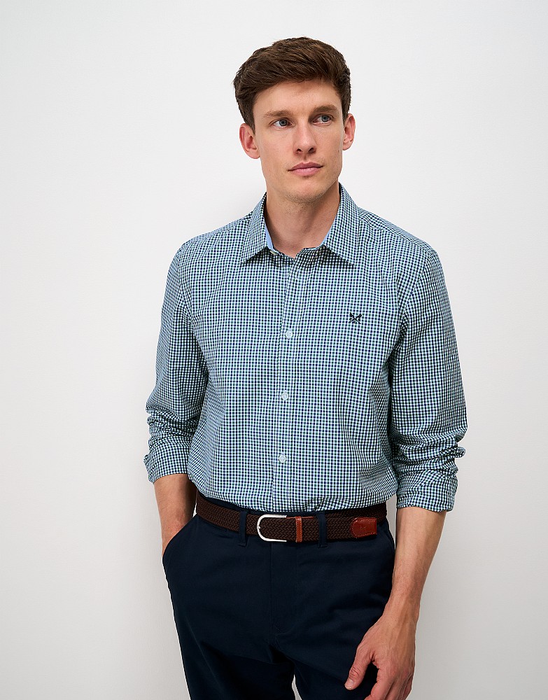 Poplin Multi Check Classic Fit Shirt in Green and Blue