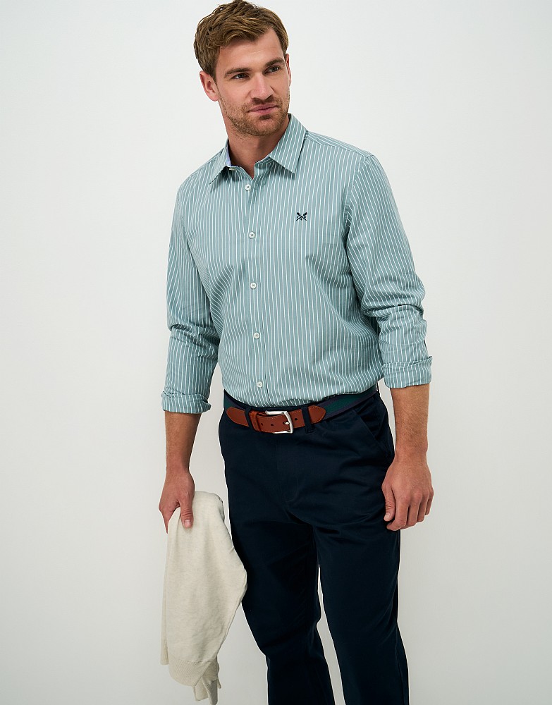 Poplin Micro Stripe Classic Fit Shirt in Green and White