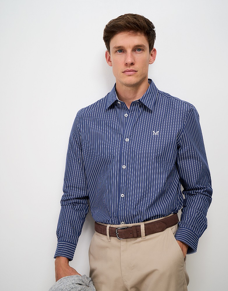 Poplin Micro Stripe Classic Fit Shirt in Navy and White