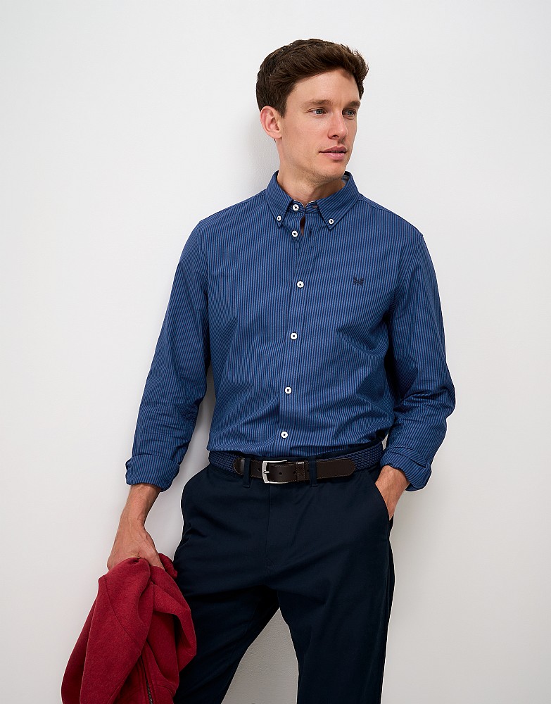 Cotton Oxford Stripe Shirt in Blue and Navy
