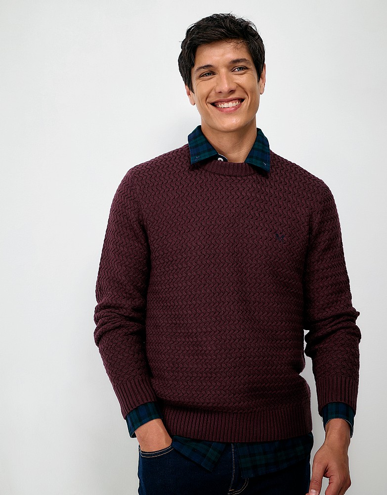 Cotton Basketweave Knit Jumper in Burgundy
