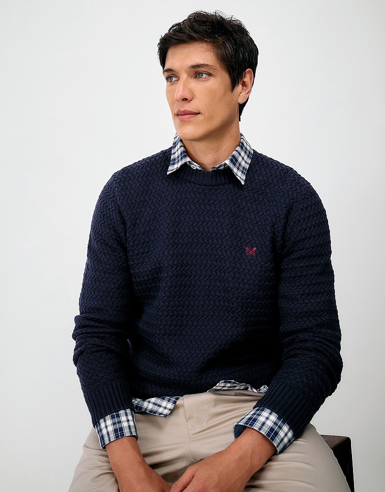 Cotton Basketweave Knit Jumper in Navy