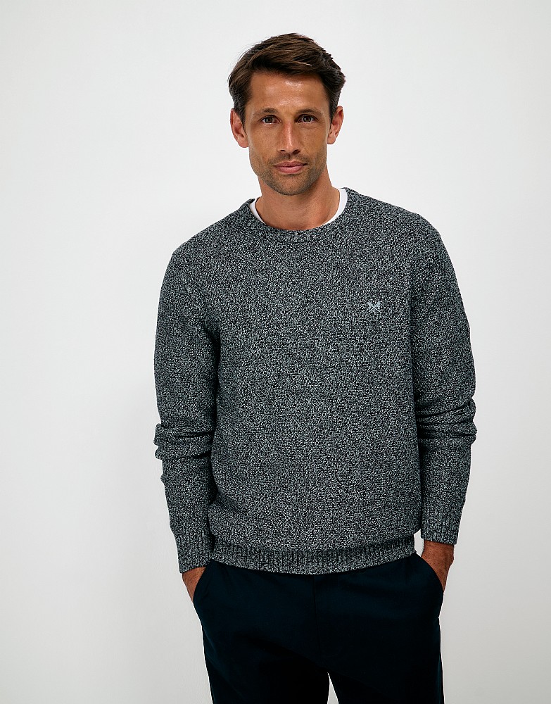 Textured Twist Crew Neck Jumper in Grey & Navy