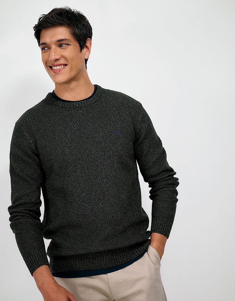Textured Twist Crew Neck Jumper in Navy & Green