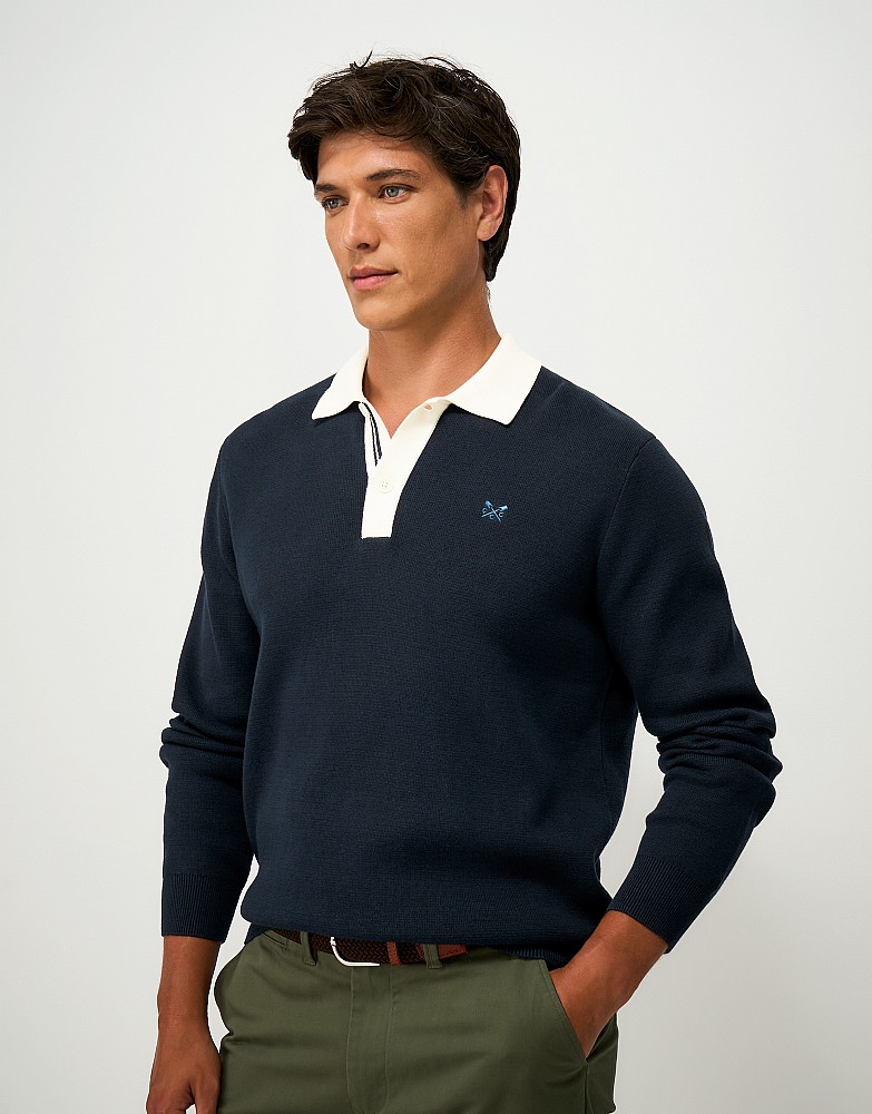 Cotton Knitted Rugby in Navy